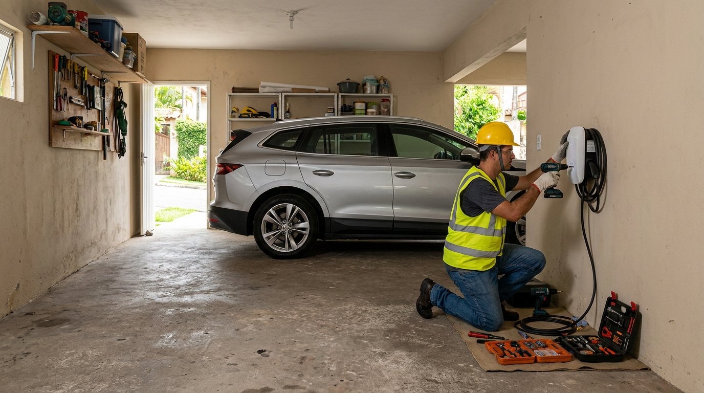 Instalacao de carregador de carro eletrico residencial em Franca‑SP