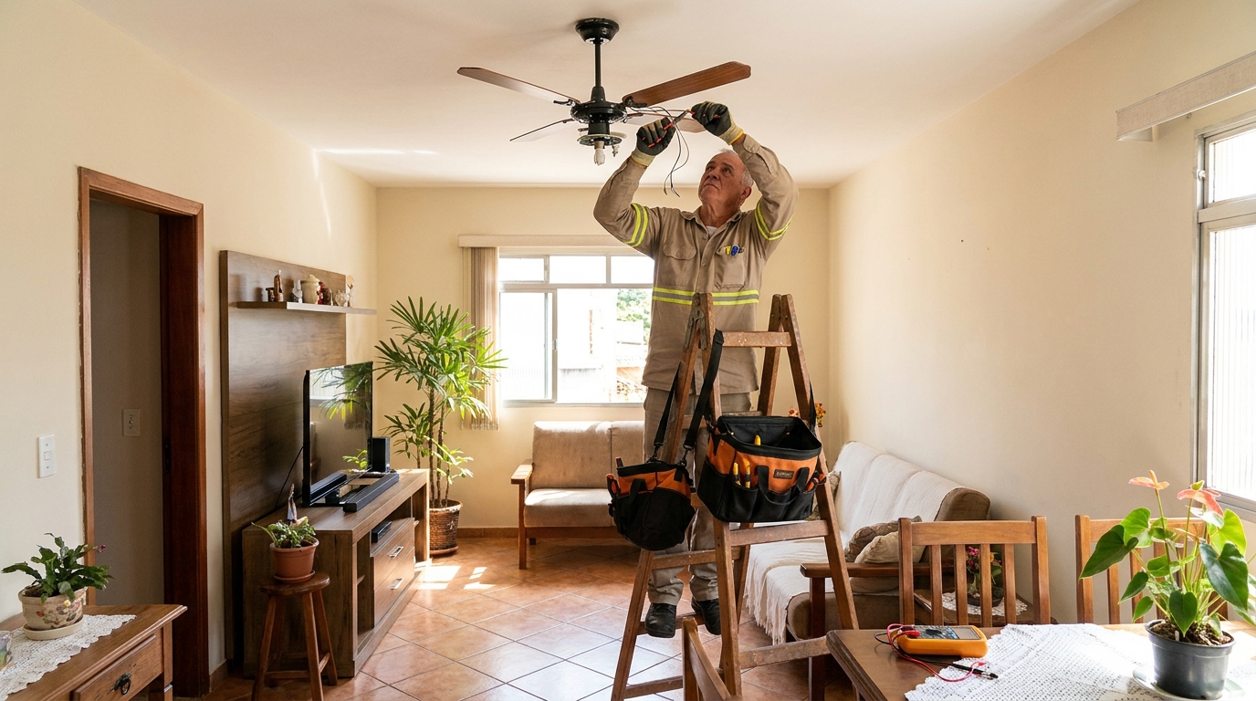 Montagem de ventilador de teto em Franca‑SP